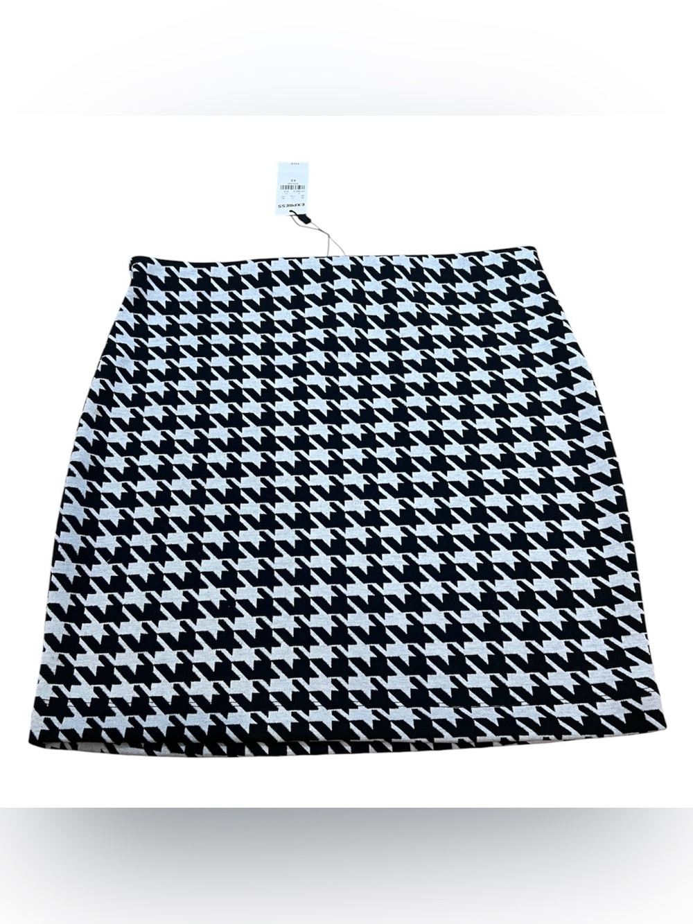 NWT Express Houndstooth Mini Skirt Womens XS Black White Plaid Checked Career